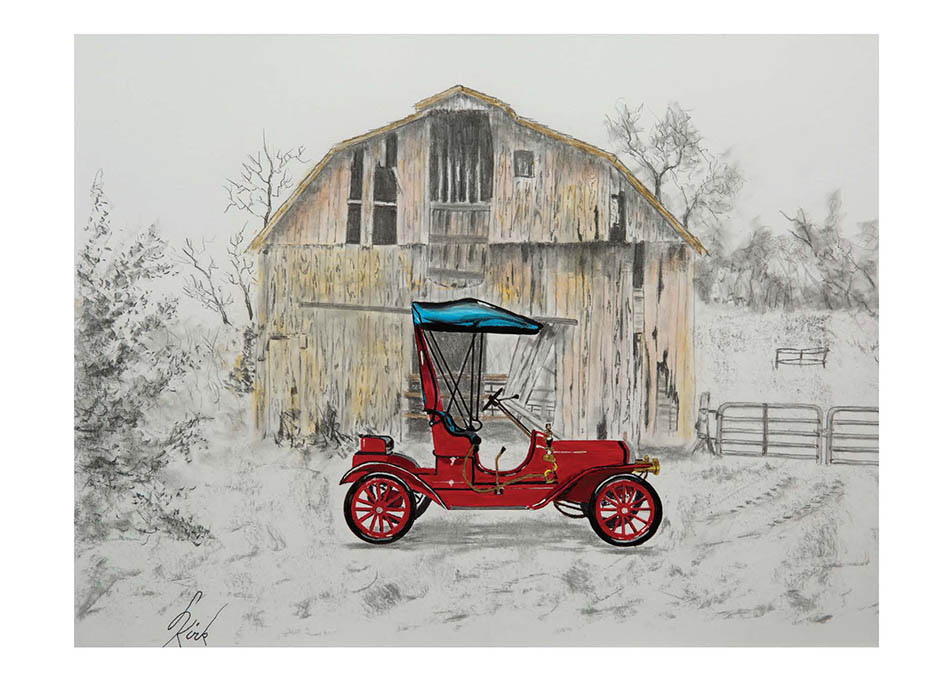 Old Timers Car and Barn by Lyn Kirk