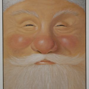 Close up image of Santa's face with rosy cheeks