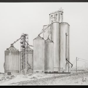 Drawing - CooP - pencil drawing of Oswego CooP near railroad tracks