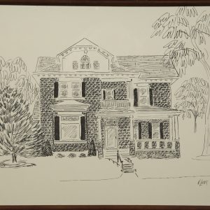 Drawing - Pen and Ink - drawing of victorian brick or limestone 2-story home