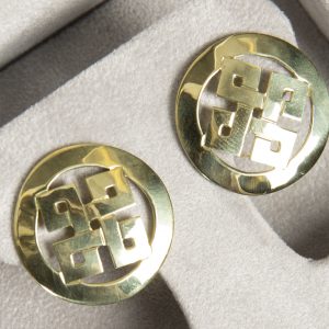 Mixed Media Crafts - Japanese Crest - earrings with the Japanese Crest made of a shiny gold metal.