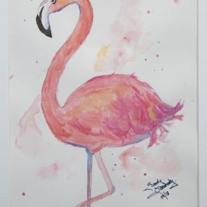 Mixed Media Crafts - Pretty in Pink - image of flamingo in various pink and orange colors.
