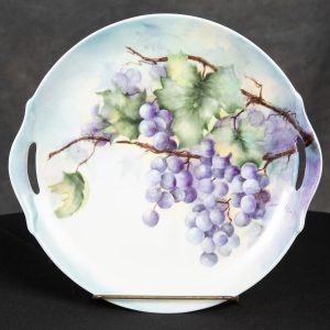 Mixed Media Crafts - Sweet Grapes of Love - painting on china platter of cluster of purple grapes with leaves.