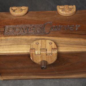 Mixed Media Crafts - Tool Box - Image of hand carved tool box with power carver engraved in top of lid. Tool box features hand carved hinges and dowel lock on front of box.