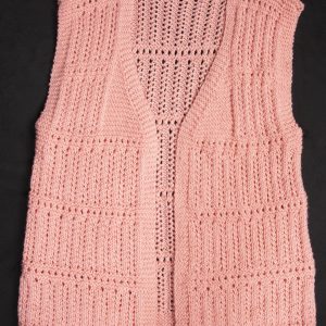 Needlework - Knitters Vest - knitted vest made with pink yarn.