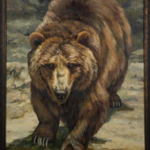 Painting - Barefoot on the Rocks - painting of large brown or grizzly bear walking on the rocks.