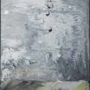 Painting - Stormy Sky - pour painiting technique in colors of white, gray, silver, and yellow, purple and black that created the look of a stormy sky