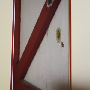 Photography - A Committee Studied Color Palette - Photograph of a maroon and white door that has two circles on it of various colors.
