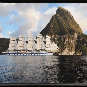 Photography - Clipper Ship St Lucia Pitons - photograph of clipper ship St Lucia Pitons with sails full.